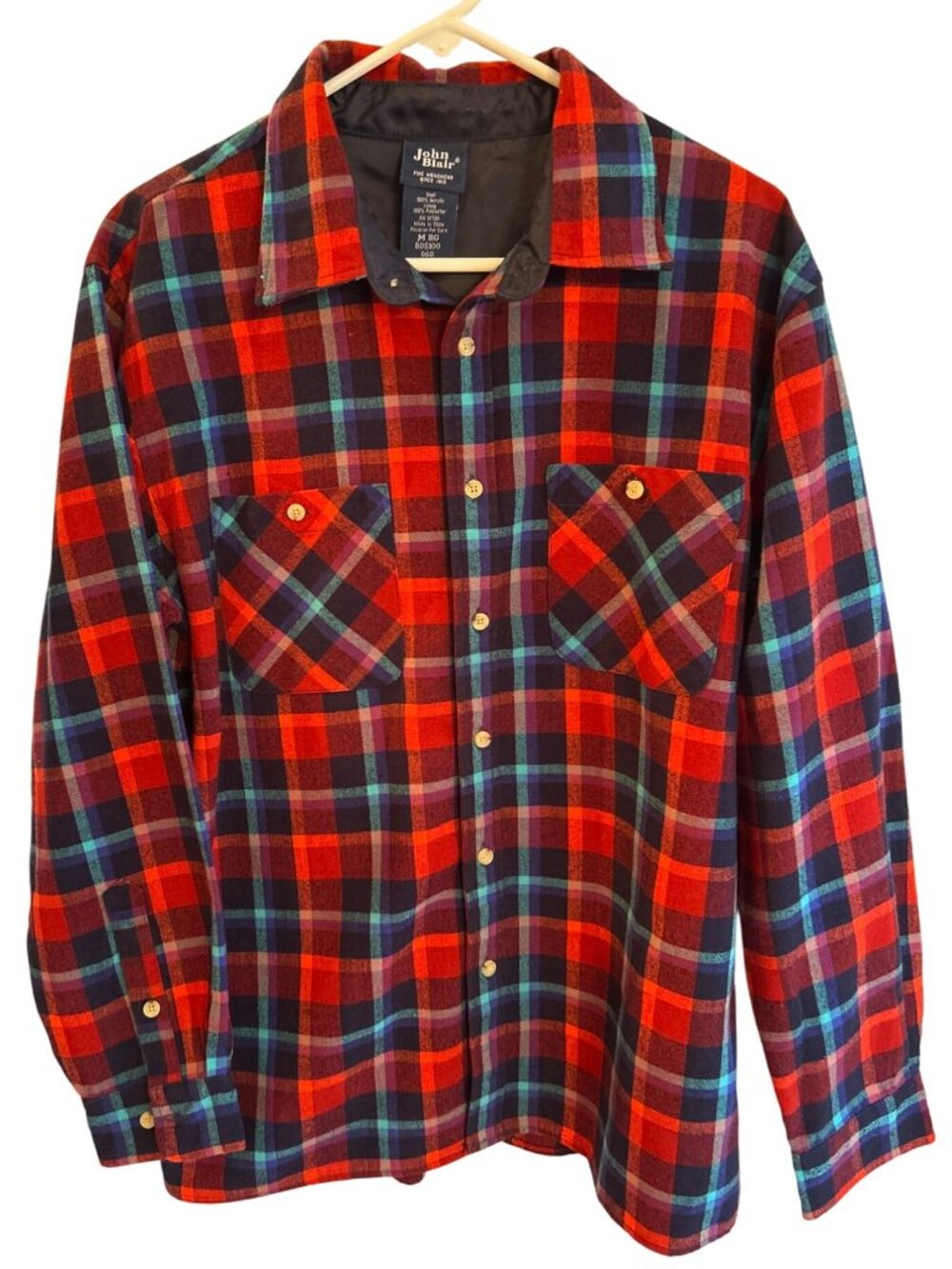 NWOT Vintage John Blair Red Blue Plaid Flannel Shirt Men's M Button Down Retro